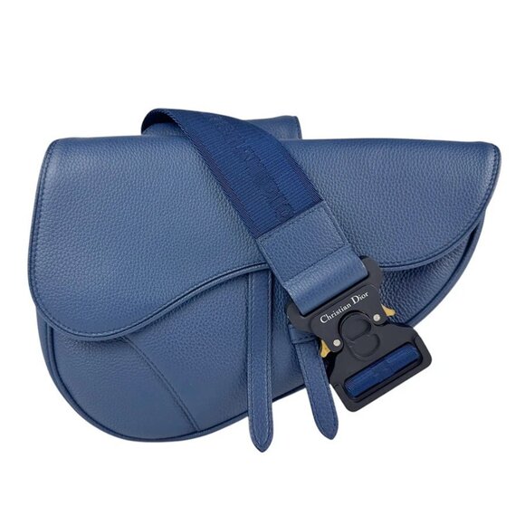 Auth Christian Dior Saddle Shoulder Bag Navy Blue Leather - z3667 - Picture 1 of 13